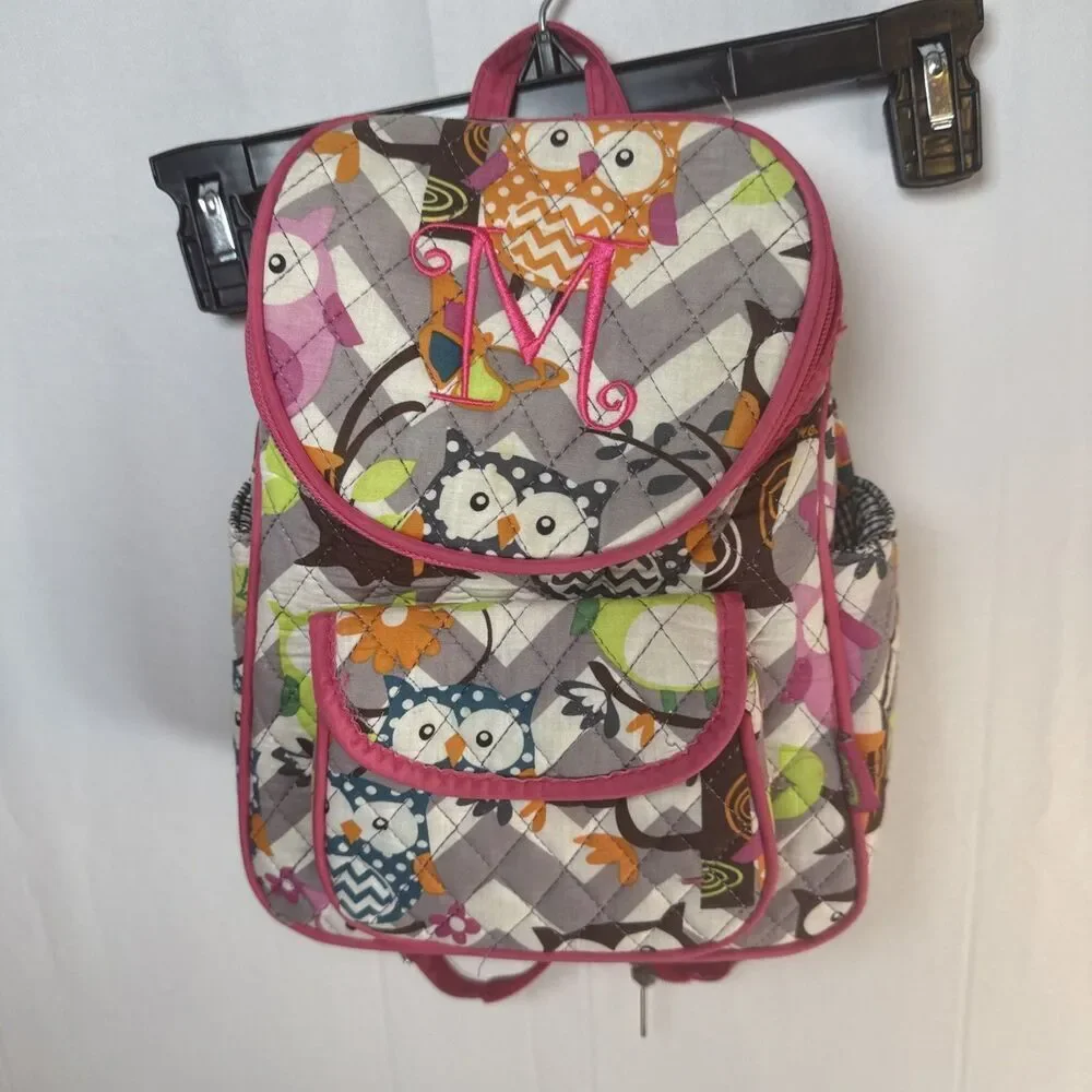 N. Gil Owl Mini Backpack With Pink Monogram The Letter M Preowned